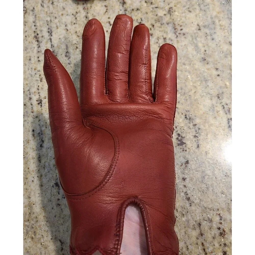 Vintage Size M Red Orange Soft Leather Knit Lined 8.5